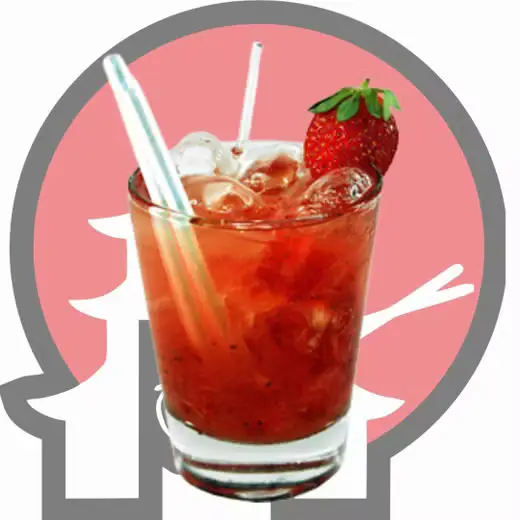 Sakeirinha – cocktail de sake com morango, servido com gelo e finalizado com morango fresco.